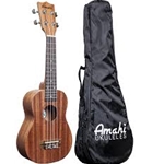 Amahi UK120W Mahogany Series Soprano Ukulele, Traditional Shape, Select Mahogany Top, Back & Sides includes basic vinyl bag