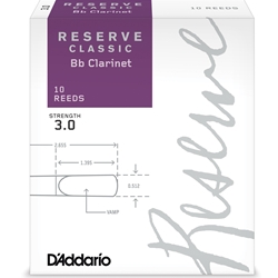 Reserve DCT1030 Classic Bb Clarinet Reeds, Strength 3.0, 10-pack