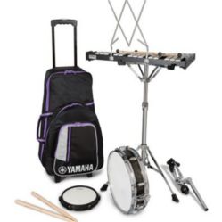 Yamaha SCK-350 Student combination kit in soft rolling case; rolling cart; wood shell snare drum