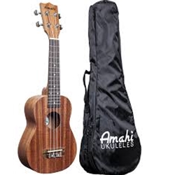 Amahi UK120W Mahogany Series Soprano Ukulele, Traditional Shape, Select Mahogany Top, Back & Sides includes basic vinyl bag